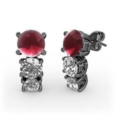 Kök yakut, beyaz zirkon ve swarovski 925 ayar siyah rodyum kaplama gümüş küpe