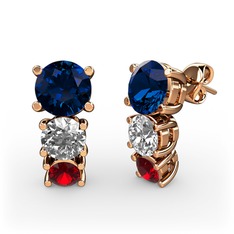 Scala Küpe - Lab safir, swarovski ve garnet 8 ayar rose altın küpe #1rnvspu