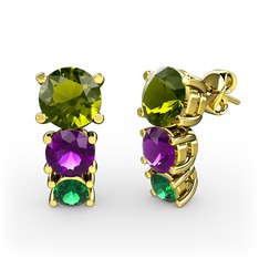 Scala Küpe - Peridot, ametist ve yeşil kuvars 14 ayar altın küpe #1rusklc