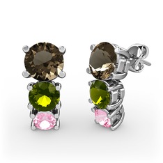 Scala Küpe - Dumanlı kuvars, peridot ve pembe kuvars 14 ayar beyaz altın küpe #1rv5r44