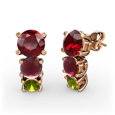 Garnet, kök yakut ve peridot 14 ayar rose altın küpe