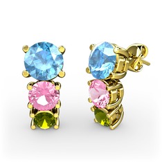 Scala Küpe - Akuamarin, pembe kuvars ve peridot 8 ayar altın küpe #1shvsu3