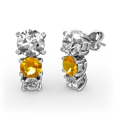 Swarovski, sitrin ve pırlanta 8 ayar beyaz altın küpe (0.22 karat)