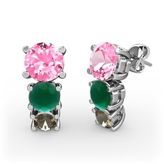 Scala Küpe - Pembe kuvars, kök zümrüt ve dumanlı kuvars 925 ayar gümüş küpe #1sp6rye