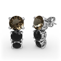 Scala Küpe - Dumanlı kuvars ve siyah zirkon 14 ayar beyaz altın küpe #1stg839