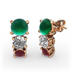 Scala Küpe - Kök zümrüt, swarovski ve kök yakut 8 ayar rose altın küpe #1sxaztj