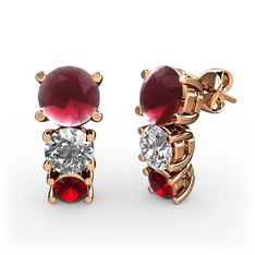 Kök yakut, beyaz zirkon ve garnet 18 ayar rose altın küpe