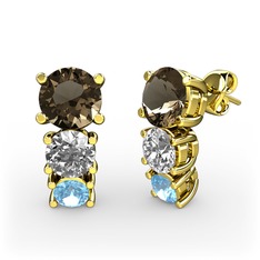 Scala Küpe - Dumanlı kuvars, swarovski ve akuamarin 14 ayar altın küpe #1t9y3dx