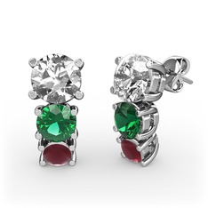 Scala Küpe - Pırlanta, yeşil kuvars ve kök yakut 14 ayar beyaz altın küpe (1 karat) #1te90di