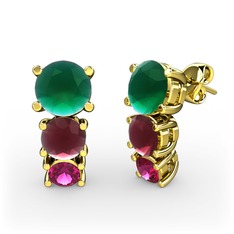 Scala Küpe - Kök zümrüt, kök yakut ve rodolit garnet 18 ayar altın küpe #1tjt2cl