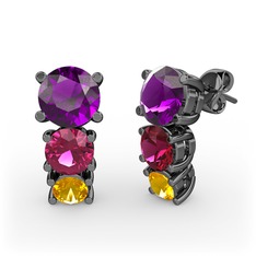 Scala Küpe - Ametist, rodolit garnet ve sitrin 925 ayar siyah rodyum kaplama gümüş küpe #1tjuouc