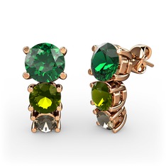 Scala Küpe - Yeşil kuvars, peridot ve dumanlı kuvars 8 ayar rose altın küpe #1tpmk3h