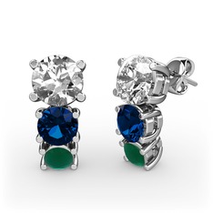 Scala Küpe - Swarovski, lab safir ve kök zümrüt 18 ayar beyaz altın küpe #1tq39ex
