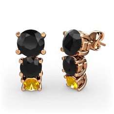 Siyah zirkon ve sitrin 14 ayar rose altın küpe