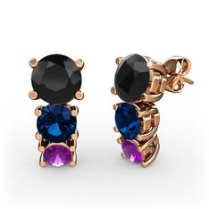 Siyah zirkon, lab safir ve ametist 14 ayar rose altın küpe