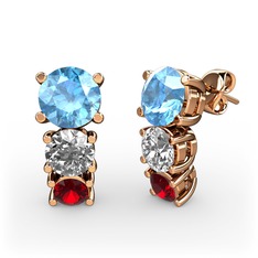 Scala Küpe - Akuamarin, pırlanta ve garnet 8 ayar rose altın küpe (0.48 karat) #1u5uknr