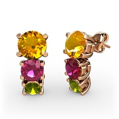 Sitrin, rodolit garnet ve peridot 14 ayar rose altın küpe