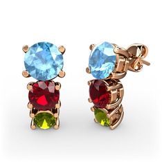 Scala Küpe - Akuamarin, garnet ve peridot 18 ayar rose altın küpe #1uhfoe9