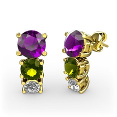 Scala Küpe - Ametist, peridot ve swarovski 18 ayar altın küpe #1ujhym4