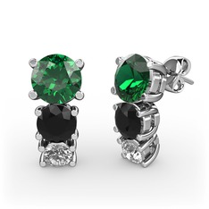 Scala Küpe - Yeşil kuvars, siyah zirkon ve pırlanta 925 ayar gümüş küpe (0.22 karat) #1umremi