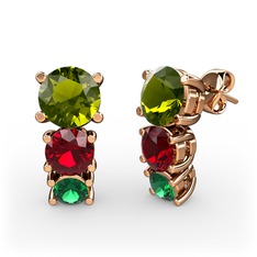Scala Küpe - Peridot, garnet ve yeşil kuvars 18 ayar rose altın küpe #1unw40m