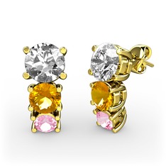 Scala Küpe - Beyaz zirkon, sitrin ve pembe kuvars 925 ayar altın kaplama gümüş küpe #1ut019s