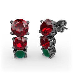 Scala Küpe - Garnet ve kök zümrüt 925 ayar siyah rodyum kaplama gümüş küpe #1uuktls