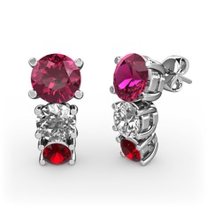 Rodolit garnet, pırlanta ve garnet 18 ayar beyaz altın küpe (0.48 karat)