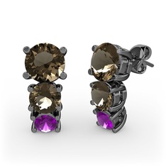 Scala Küpe - Dumanlı kuvars ve ametist 925 ayar siyah rodyum kaplama gümüş küpe #1uxnnib