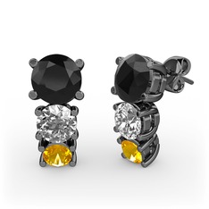 Scala Küpe - Siyah zirkon, beyaz zirkon ve sitrin 925 ayar siyah rodyum kaplama gümüş küpe #1v0zgoc