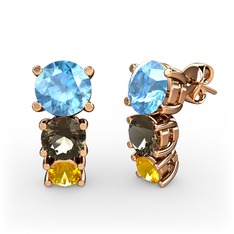 Scala Küpe - Akuamarin, dumanlı kuvars ve sitrin 18 ayar rose altın küpe #1v8nt9g