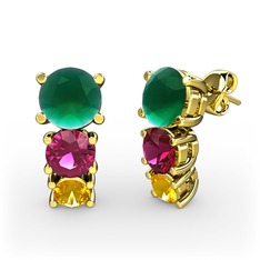 Scala Küpe - Kök zümrüt, rodolit garnet ve sitrin 14 ayar altın küpe #1v9xth0