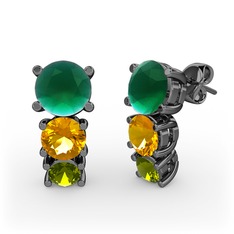 Scala Küpe - Kök zümrüt, sitrin ve peridot 925 ayar siyah rodyum kaplama gümüş küpe #1vrddb4