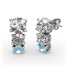 Pırlanta, swarovski ve akuamarin 8 ayar beyaz altın küpe (1 karat)
