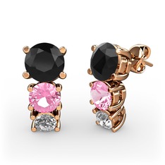 Scala Küpe - Siyah zirkon, pembe kuvars ve beyaz zirkon 8 ayar rose altın küpe #1vxzrzt