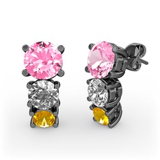 Scala Küpe - Pembe kuvars, beyaz zirkon ve sitrin 925 ayar siyah rodyum kaplama gümüş küpe #1vy8qfu