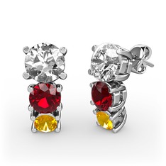 Scala Küpe - Swarovski, garnet ve sitrin 14 ayar beyaz altın küpe #1vyp7pk