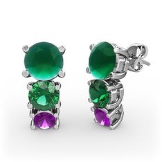 Kök zümrüt, yeşil kuvars ve ametist 925 ayar gümüş küpe