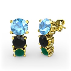 Scala Küpe - Akuamarin, siyah zirkon ve kök zümrüt 925 ayar altın kaplama gümüş küpe #1w070x6