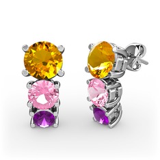 Scala Küpe - Sitrin, pembe kuvars ve ametist 14 ayar beyaz altın küpe #1w1sr2v