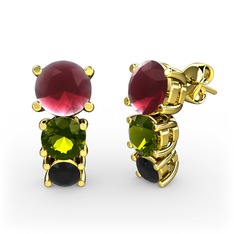 Scala Küpe - Kök yakut, peridot ve siyah zirkon 18 ayar altın küpe #1w1u7sa