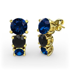 Scala Küpe - Lab safir ve siyah zirkon 14 ayar altın küpe #1w4hdg1