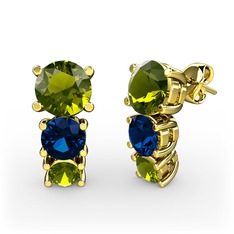 Peridot ve lab safir 925 ayar altın kaplama gümüş küpe