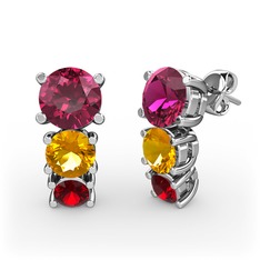 Scala Küpe - Rodolit garnet, sitrin ve garnet 8 ayar beyaz altın küpe #1w89a1a