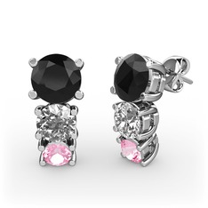 Scala Küpe - Siyah zirkon, beyaz zirkon ve pembe kuvars 14 ayar beyaz altın küpe #1w9ftgn