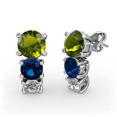 Scala Küpe - Peridot, lab safir ve swarovski 14 ayar beyaz altın küpe #1wk2bn3