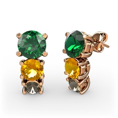 Scala Küpe - Yeşil kuvars, sitrin ve dumanlı kuvars 8 ayar rose altın küpe #1wq45cj