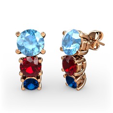 Akuamarin, garnet ve lab safir 18 ayar rose altın küpe