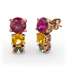 Scala Küpe - Rodolit garnet, sitrin ve dumanlı kuvars 8 ayar rose altın küpe #1wy3uaf