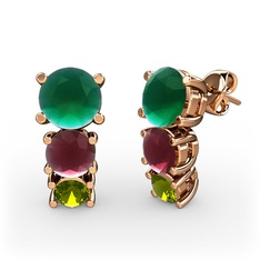 Kök zümrüt, kök yakut ve peridot 14 ayar rose altın küpe